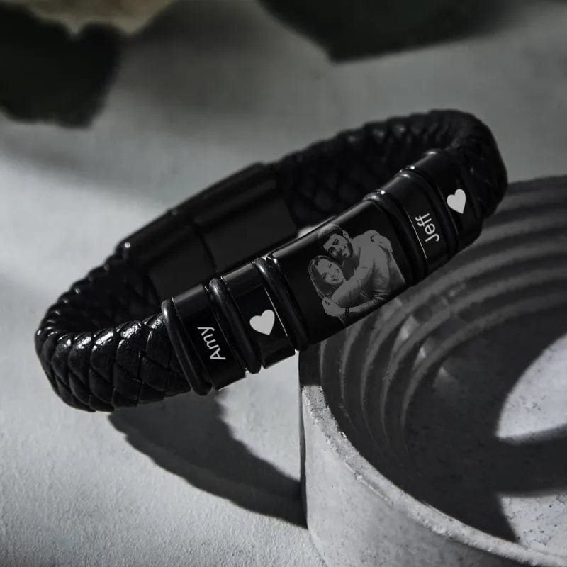 Personalized Engraved Names Leather Bracelet For Men