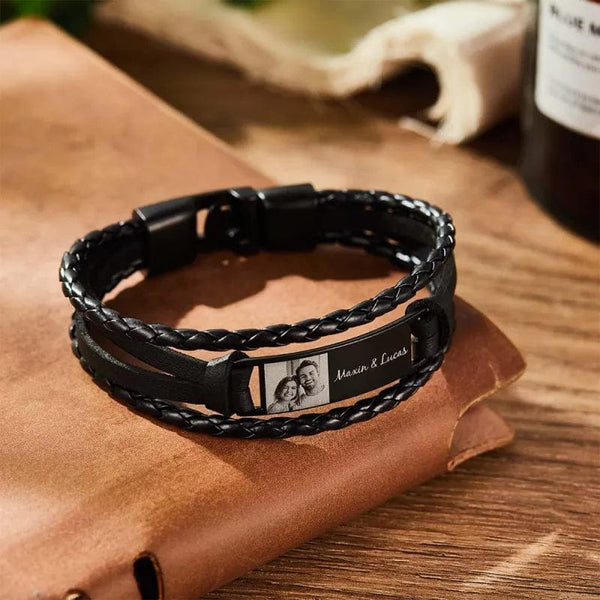 Personalized Engraved Name Leather Charm Bracelet