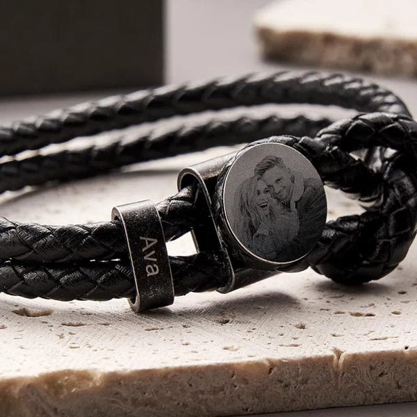 Personalized Engraved Name Leather Bracelet
